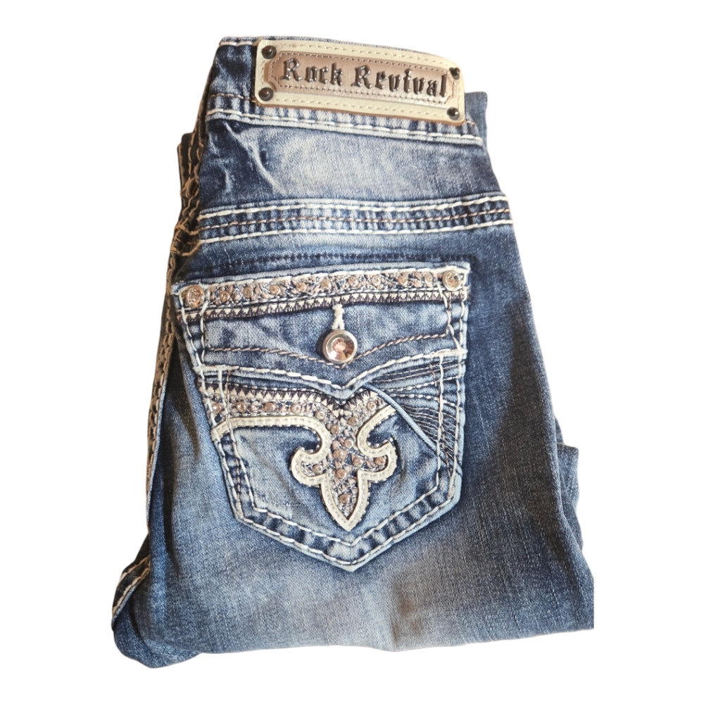 Rock Revival Glade Straight Jeans Size 28 Distressed Denim Pants